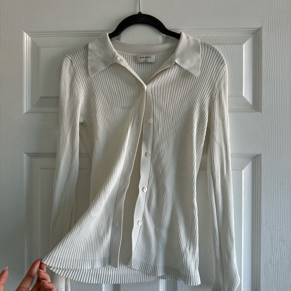 BABATON slim ribbed button up, light birch, size s.